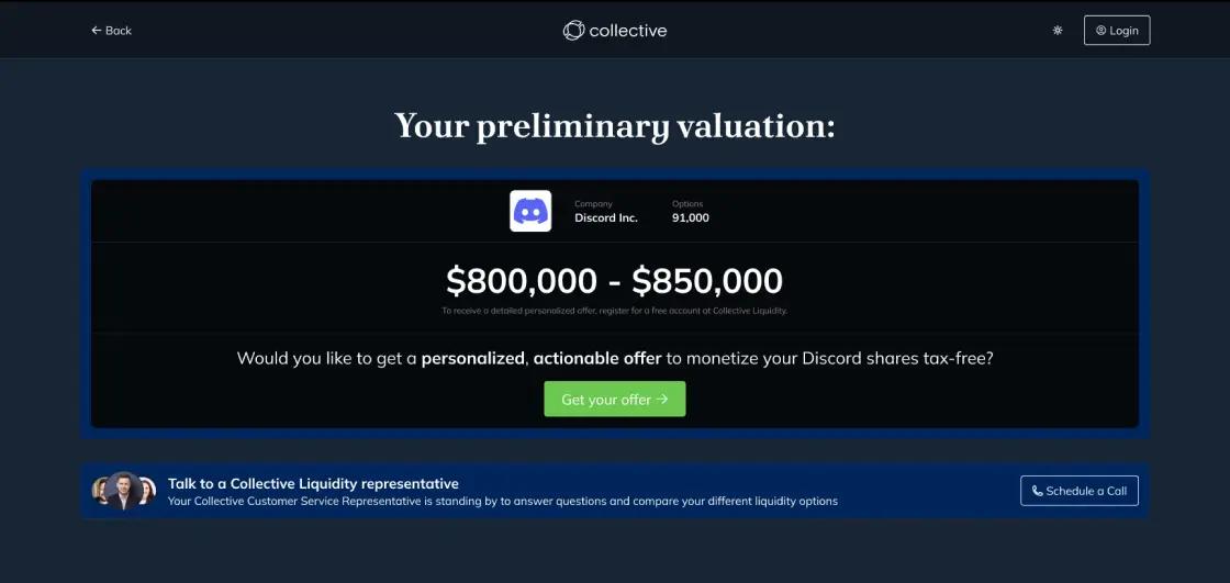 preliminary valuation screen shot